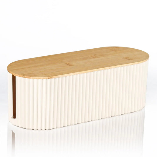Cable Management Box with Solid Bamboo Cover 12.6x5.4x4.4 inches Floor Outlet Hider Wire Organizer for Desk TV Computer USB Hub System to Cover and Hide & Power Strips & Cords (Beige)