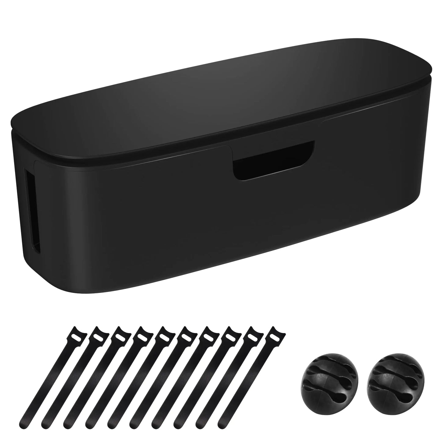 Cable Management Box - Large Cord Organizer Box to Hide Power Strip & Under Desk TV Computer Wires Cable Organizer Box with Baby Proofs Desk Cord Organizer for Home/Office - Black