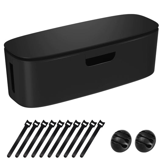 Cable Management Box - Large Cord Organizer Box to Hide Power Strip & Under Desk TV Computer Wires Cable Organizer Box with Baby Proofs Desk Cord Organizer for Home/Office - Black