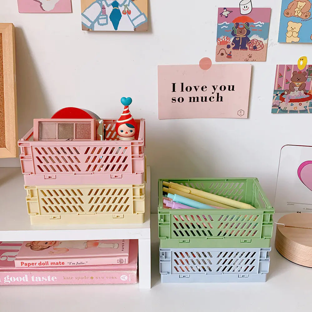Mini Folding Plastic Storage Box for Desk Organization