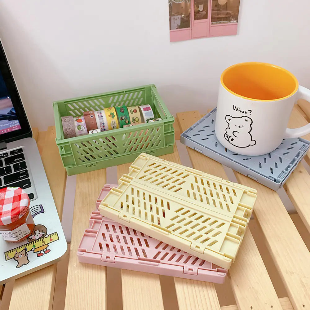 Mini Folding Plastic Storage Box for Desk Organization