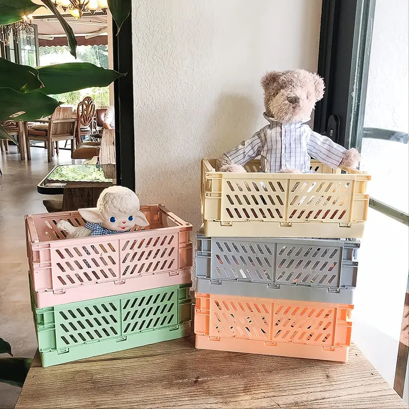 Mini Folding Plastic Storage Box for Desk Organization
